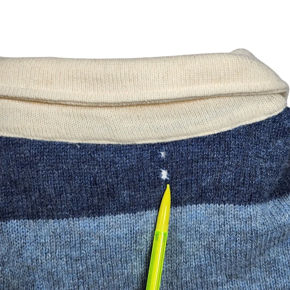Ralph Lauren Rugby Stripe Sweater Cream Collar Blue Navy Mens XL RARE NWT‎ AS IS